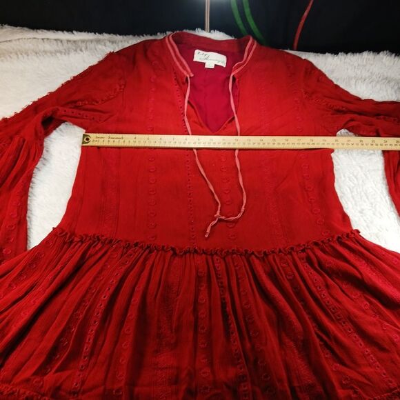 Rayon Red/Rust Colored Boho Lined Tunic V-tie Neck, Long Bell Sleeve Woman's L.. - Picture 10 of 16